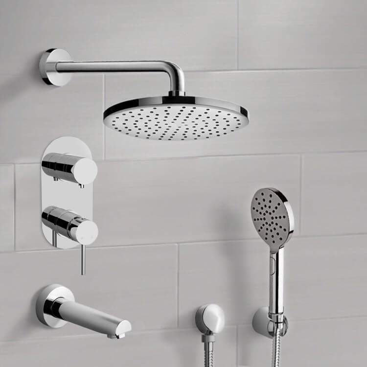 Tub and Shower Faucet, Remer TSH63, Chrome Tub and Shower System With Rain Shower Head and Hand Shower